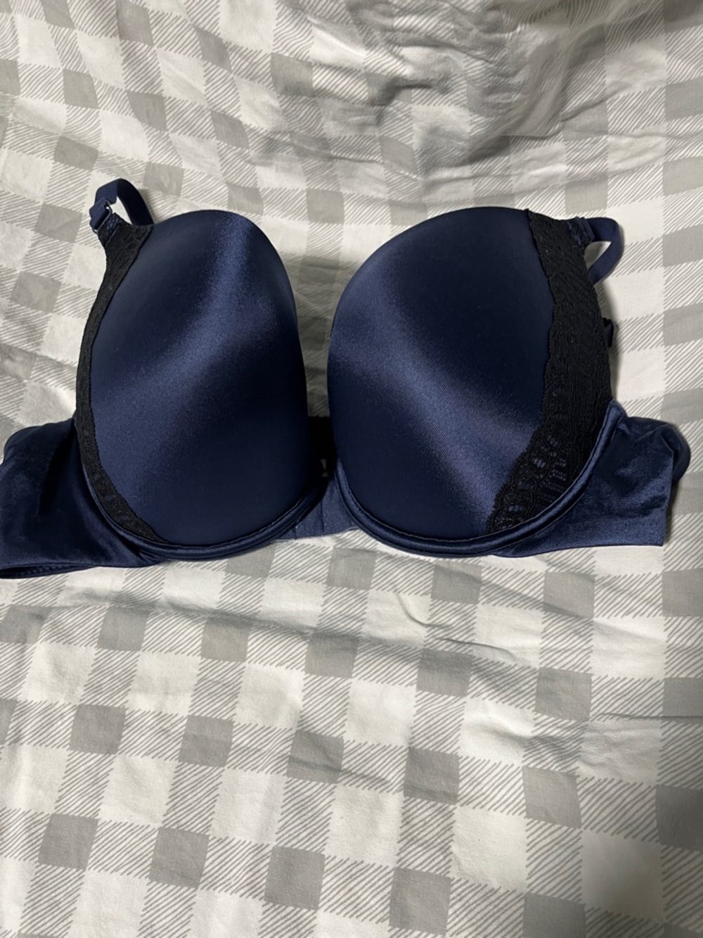 Maidenform Navy Satin Push-Up Bra with Black Lace Accent